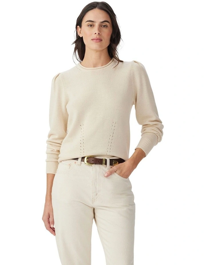 Wandi Pointelle Knit Top in Cream image 1