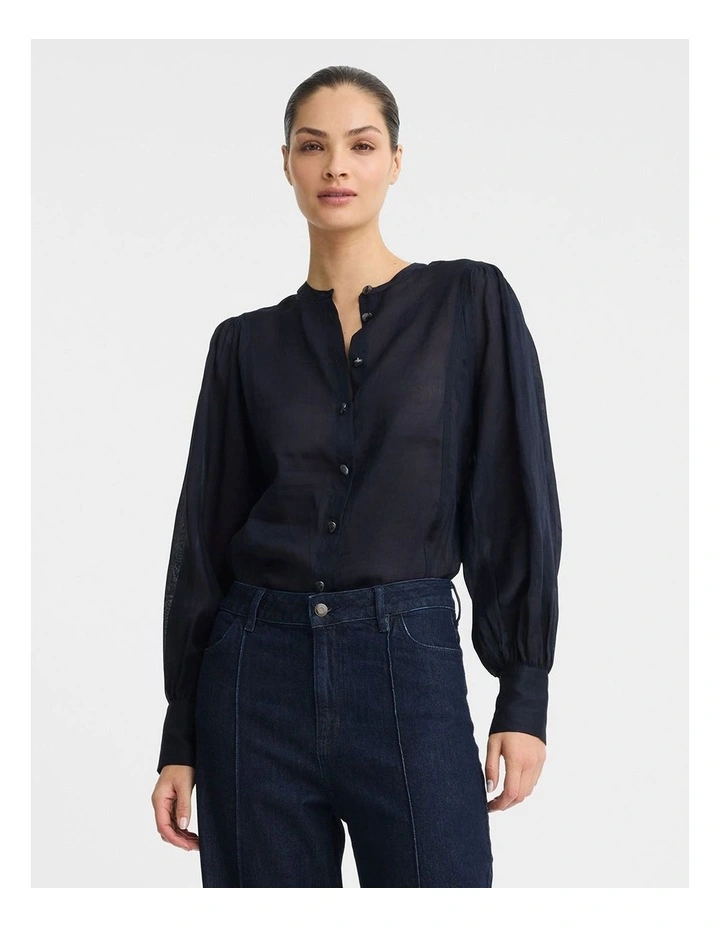 Hewitt Ramie Blend Shirt in Indigo image 1
