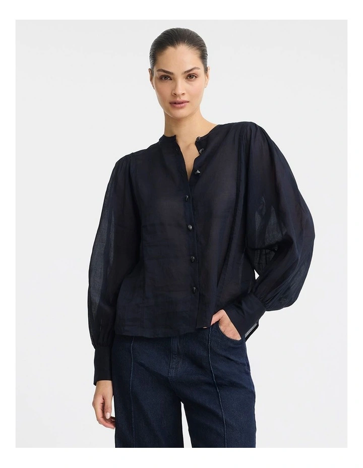 Hewitt Ramie Blend Shirt in Indigo image 3