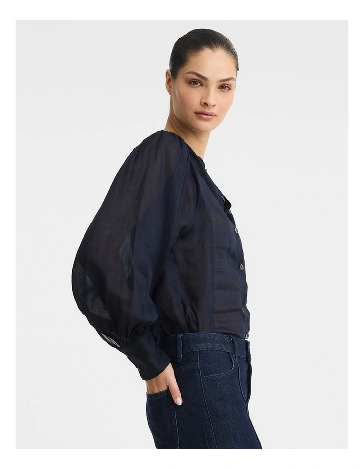 Hewitt Ramie Blend Shirt in Indigo image 5