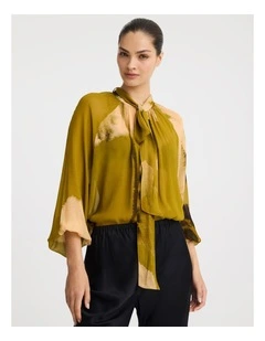 Astra Tie Blouse in Moss Print