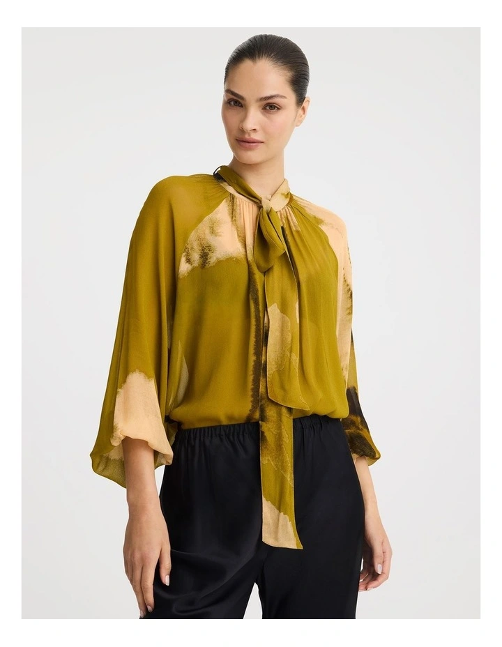 Astra Tie Blouse in Moss Print image 1