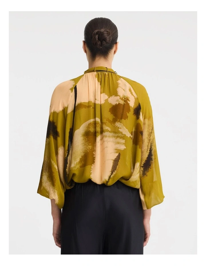 Astra Tie Blouse in Moss Print image 2