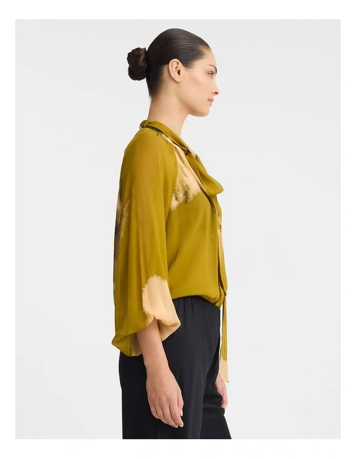 Astra Tie Blouse in Moss Print image 3