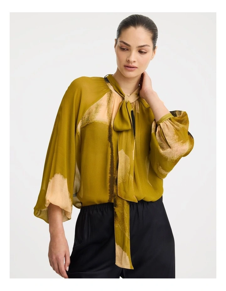 Astra Tie Blouse in Moss Print image 4