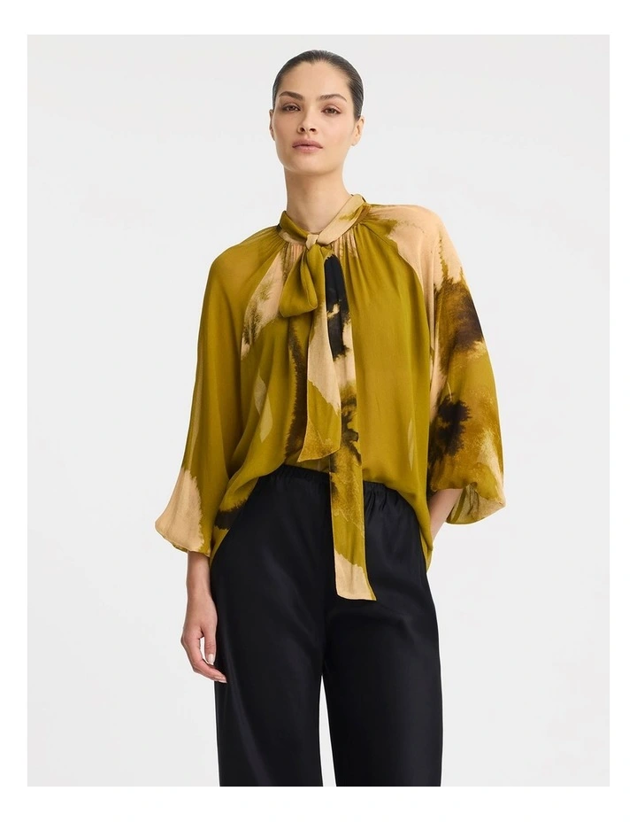 Astra Tie Blouse in Moss Print image 5