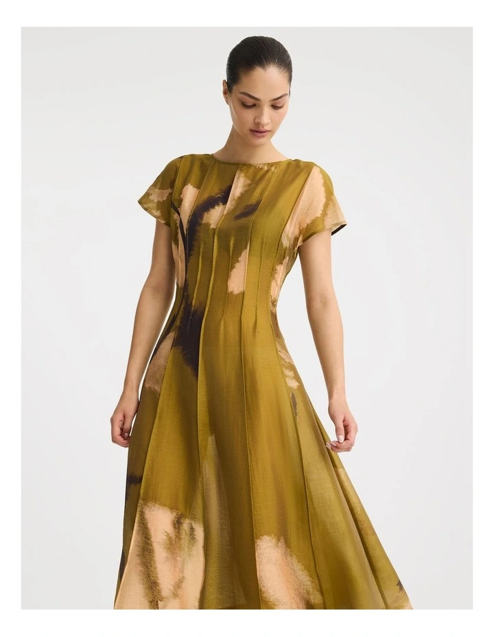 Astra Pintuck Dress in Moss Print image 1