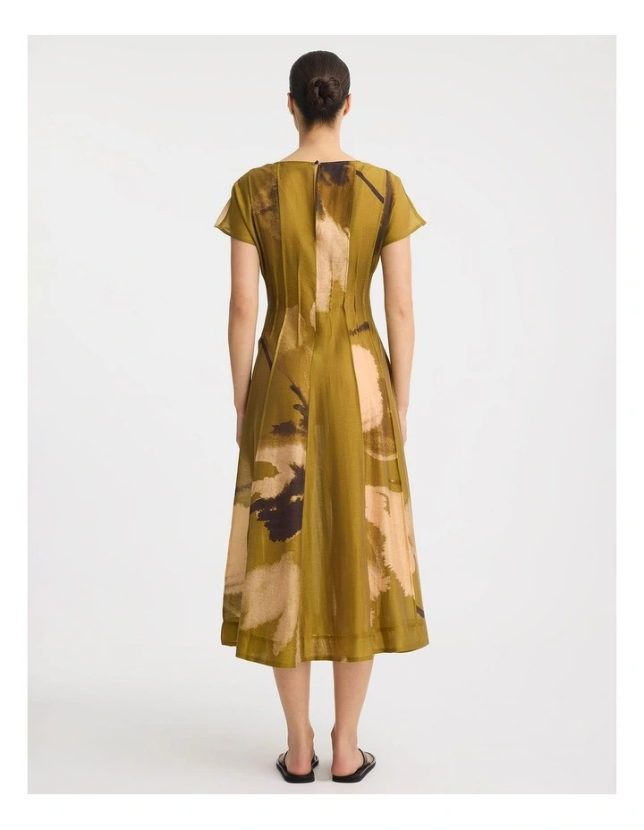 Astra Pintuck Dress in Moss Print image 2