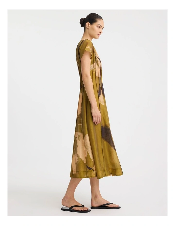 Astra Pintuck Dress in Moss Print image 3