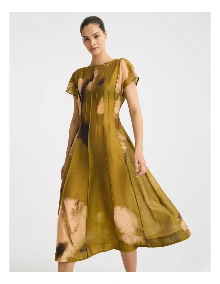 Astra Pintuck Dress in Moss Print image 4