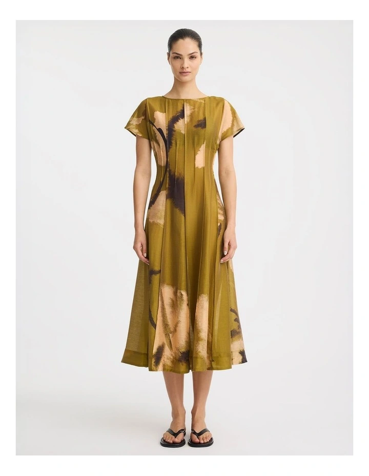 Astra Pintuck Dress in Moss Print image 5
