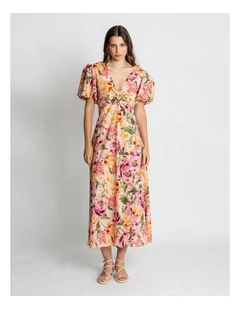 Mia Puff Sleeve Midi Dress in Multi