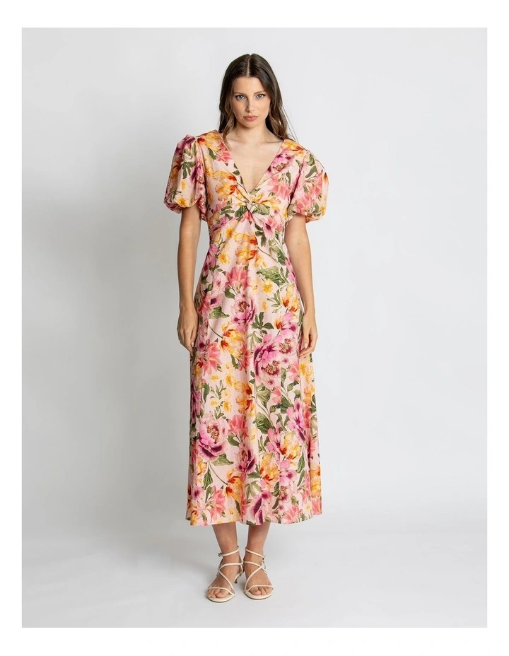 Mia Puff Sleeve Midi Dress in Multi image 1