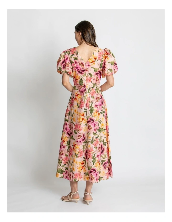 Mia Puff Sleeve Midi Dress in Multi image 2