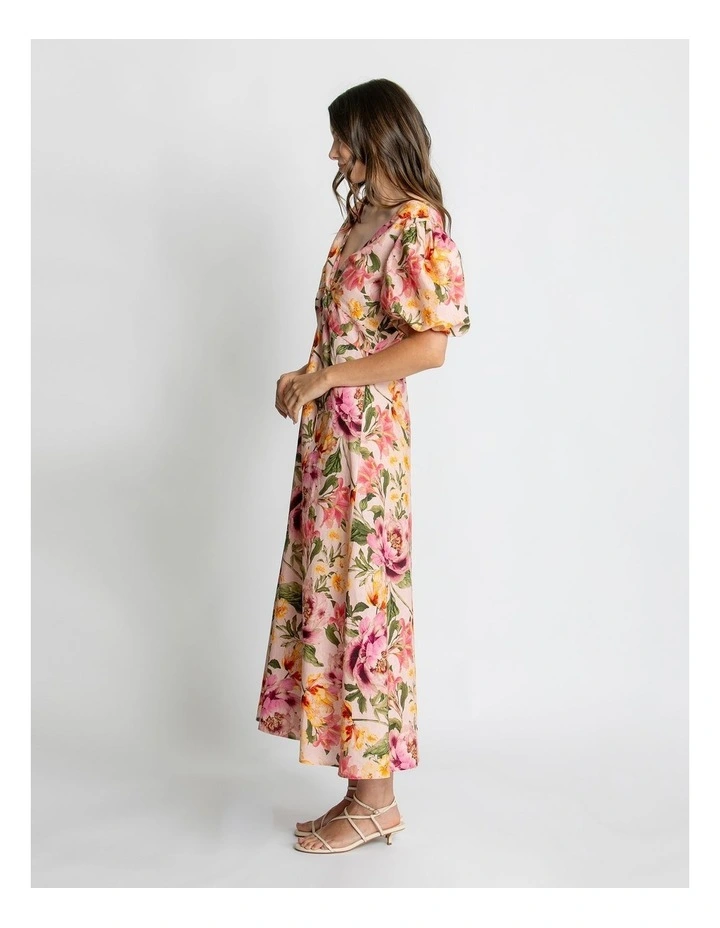 Mia Puff Sleeve Midi Dress in Multi image 3
