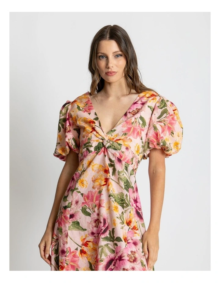 Mia Puff Sleeve Midi Dress in Multi image 4