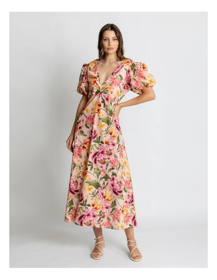 Mia Puff Sleeve Midi Dress in Multi image 5
