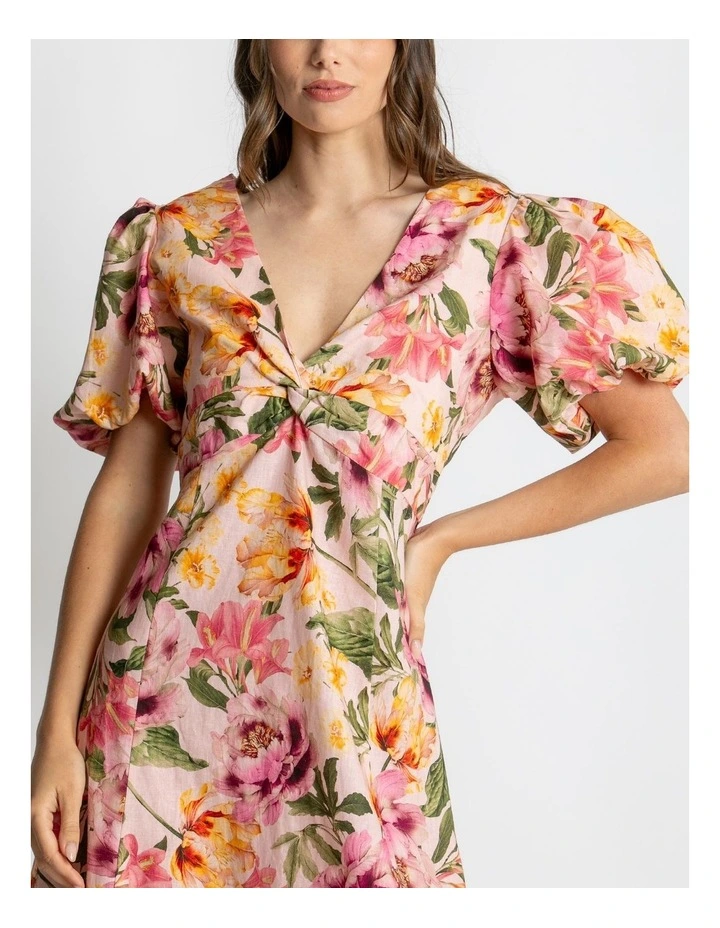 Mia Puff Sleeve Midi Dress in Multi image 6
