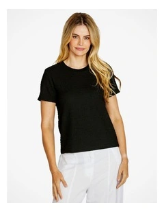 Alfie Textured Crew Neck Top in Black