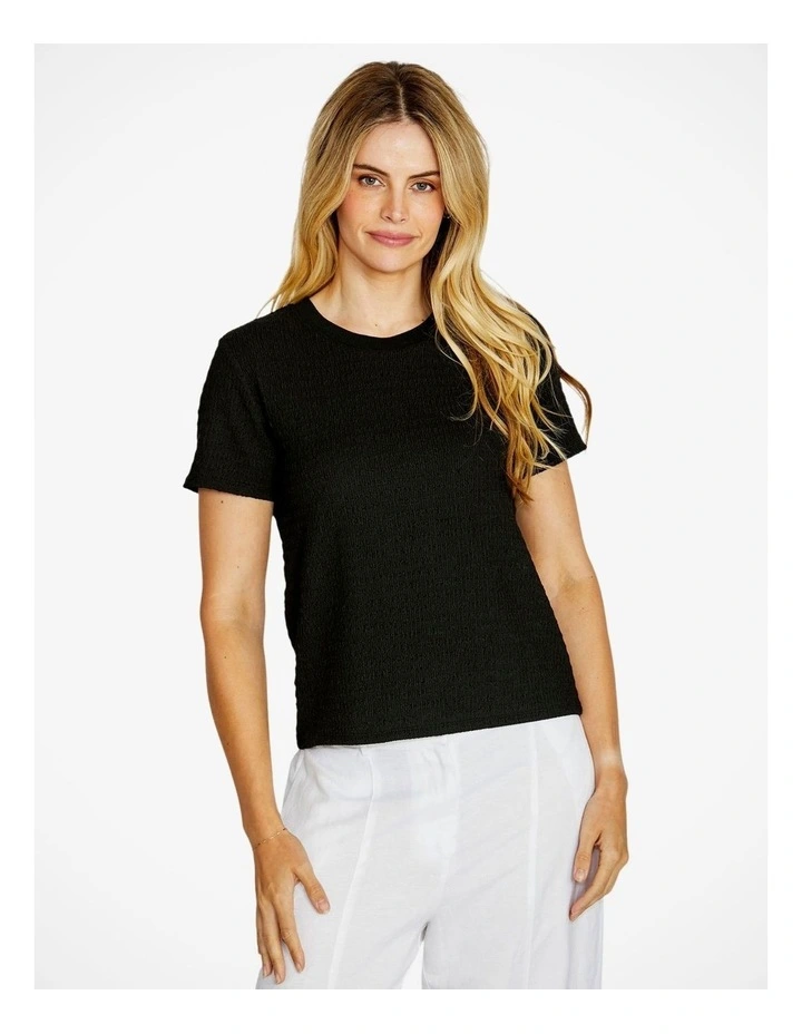 Alfie Textured Crew Neck Top in Black image 1