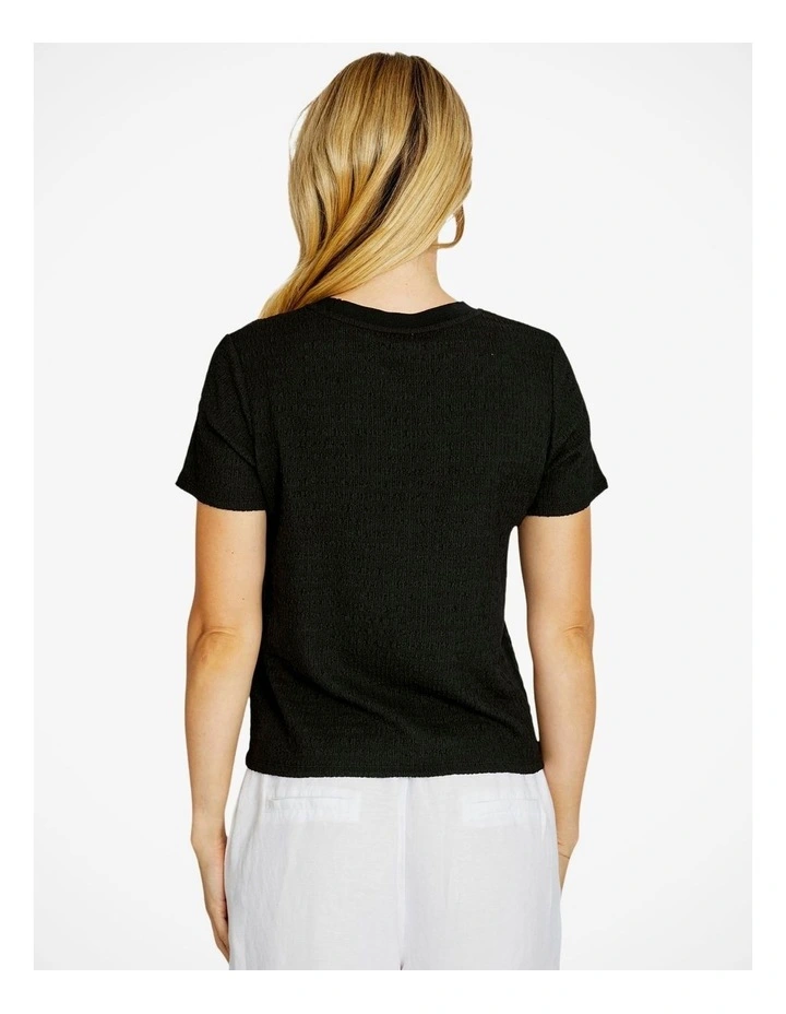 Alfie Textured Crew Neck Top in Black image 2