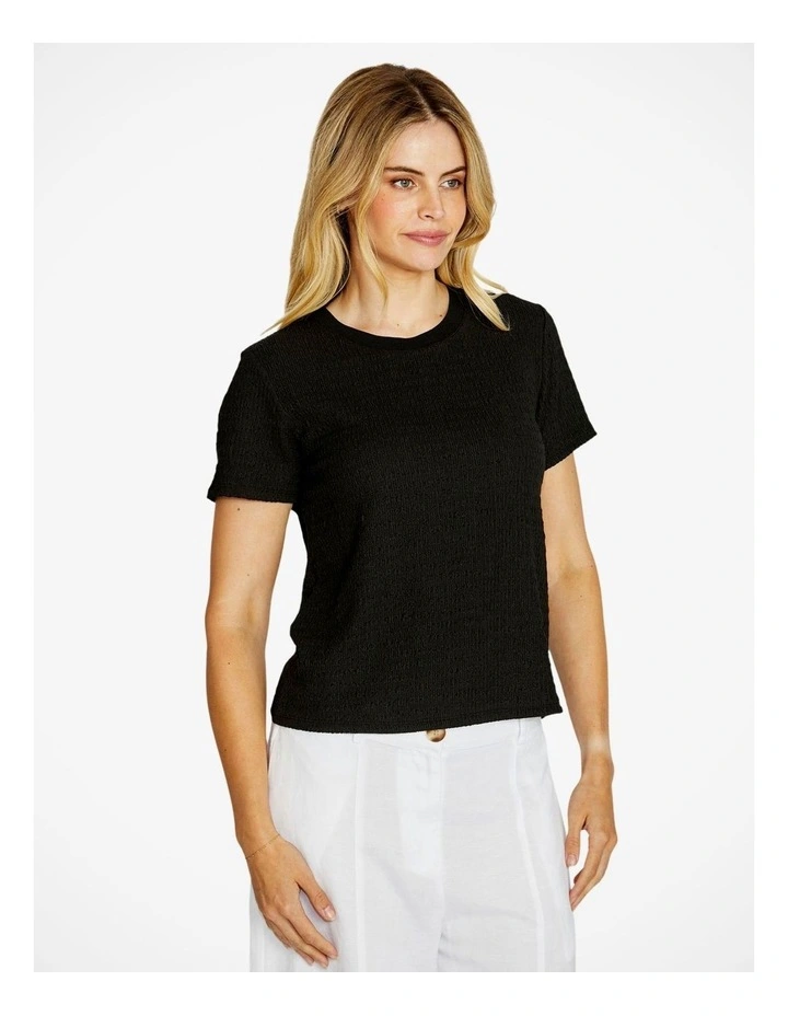 Alfie Textured Crew Neck Top in Black image 3