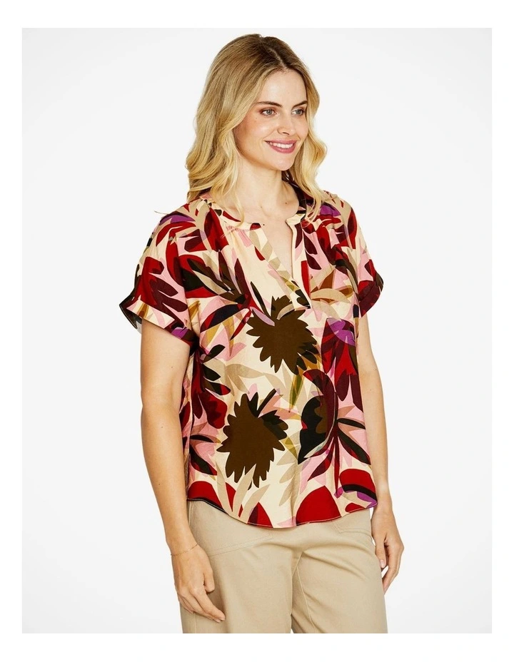 Marianna V-Neck Short Sleeve Blouse in Multi image 3