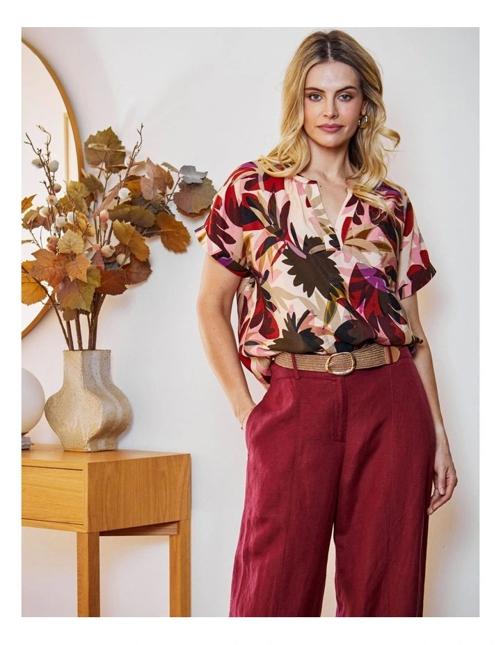 Marianna V-Neck Short Sleeve Blouse in Multi image 4