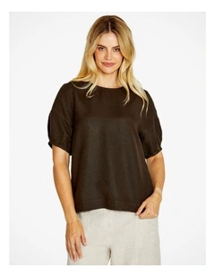 Layla Short Sleeve Button Back Top in Chocolate