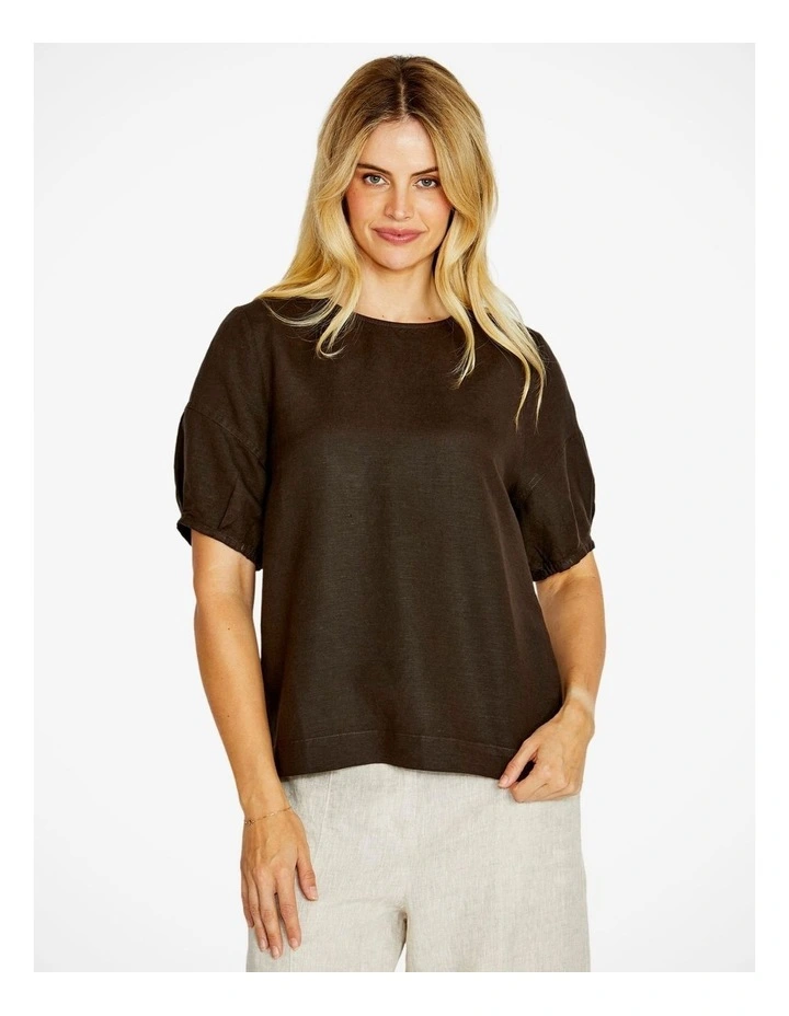 Layla Short Sleeve Button Back Top in Chocolate image 1