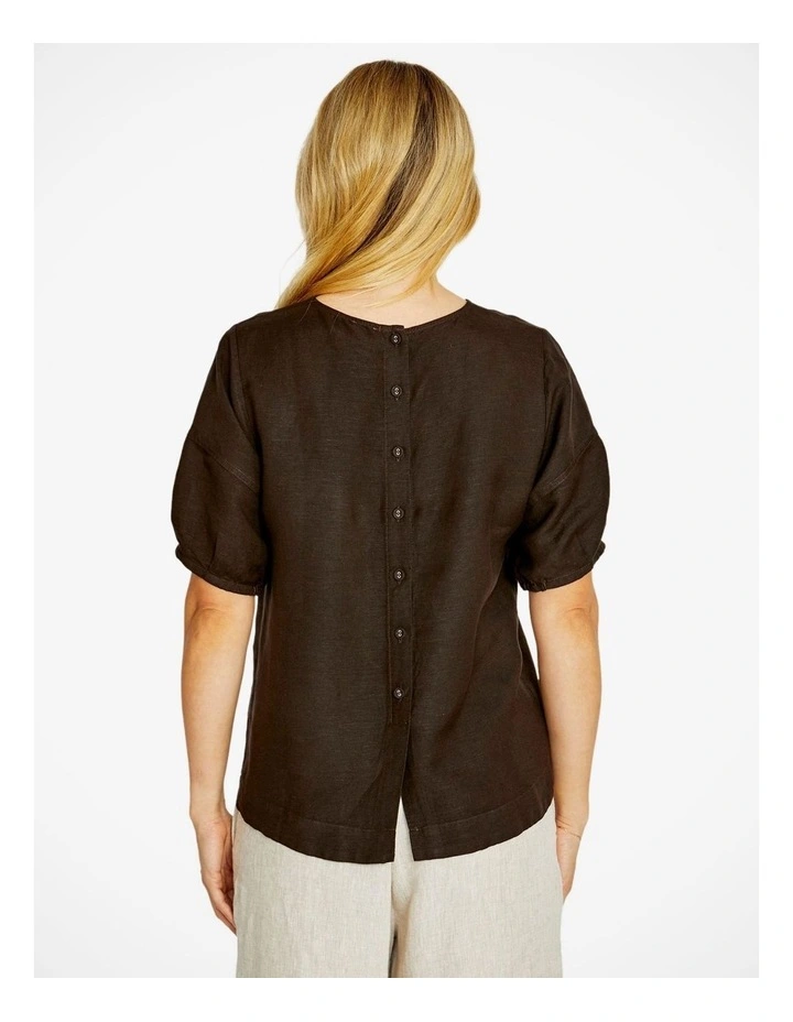 Layla Short Sleeve Button Back Top in Chocolate image 2