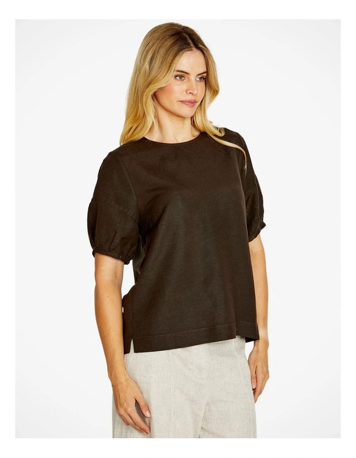 Layla Short Sleeve Button Back Top in Chocolate image 3