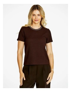 Alfie Textured Crew Neck Top in Chocolate