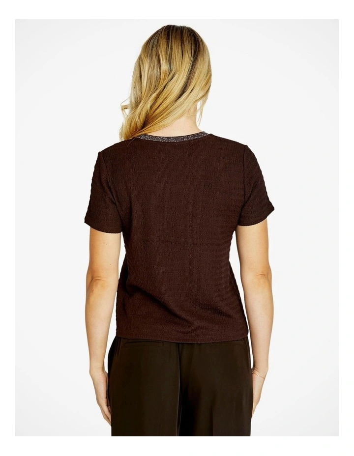 Alfie Textured Crew Neck Top in Chocolate image 2