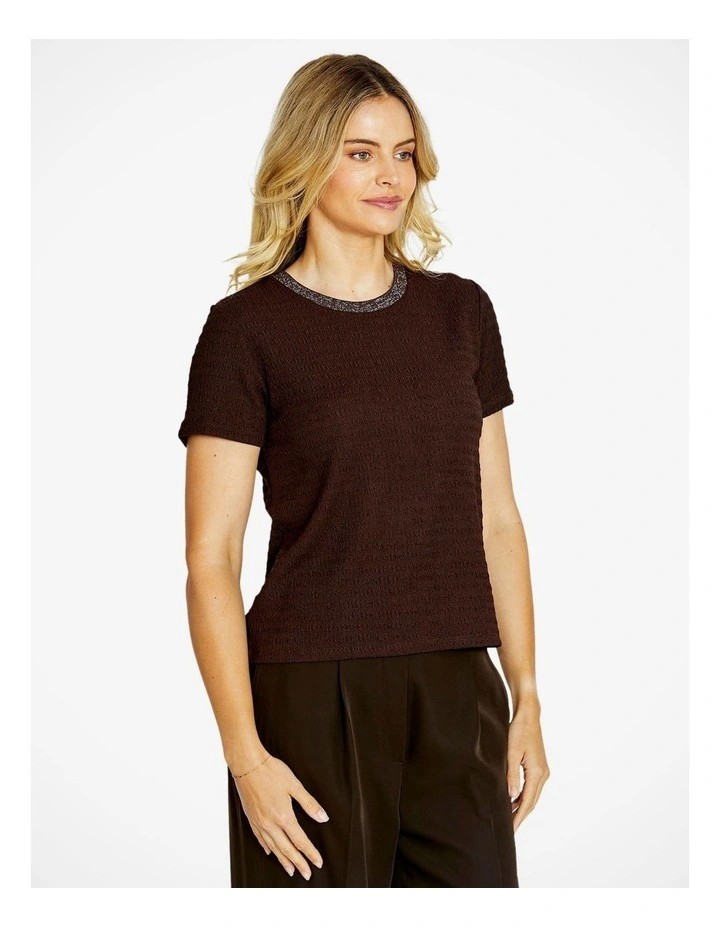 Alfie Textured Crew Neck Top in Chocolate image 3