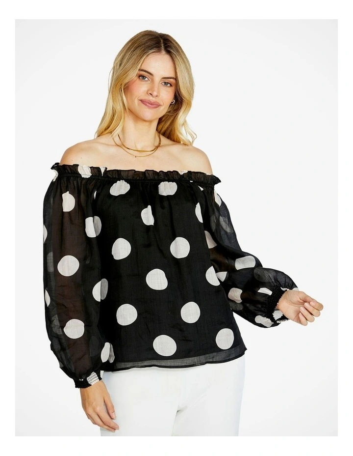 Rory Off the Shoulder Peasant Blouse in Spot Print image 4