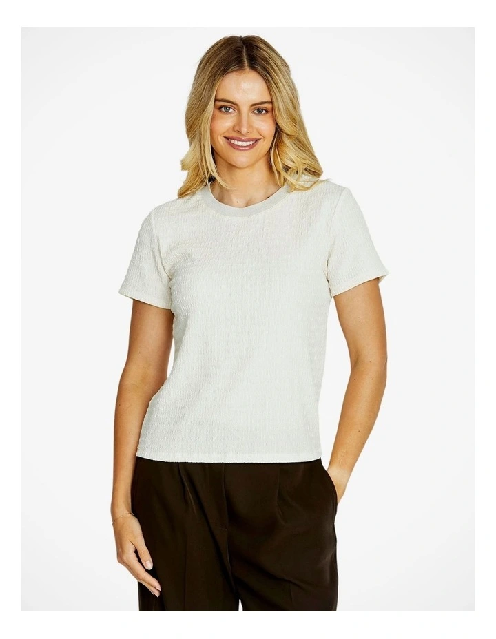 Alfie Textured Crew Neck Top in Vanilla image 1