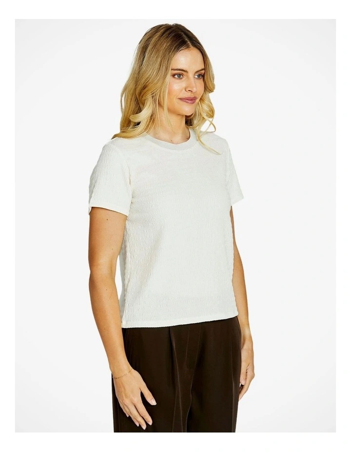Alfie Textured Crew Neck Top in Vanilla image 3