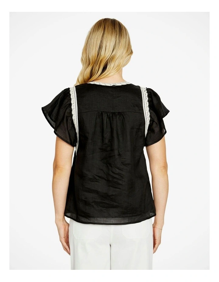 Lacey Flutter Sleeve Pintuck Top in Black image 2