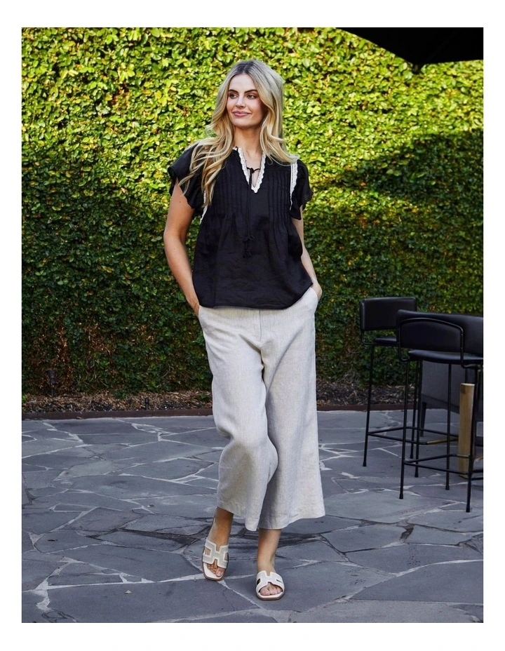 Lacey Flutter Sleeve Pintuck Top in Black image 4