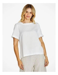 Monica Scallop Neck Short Sleeve Top in White
