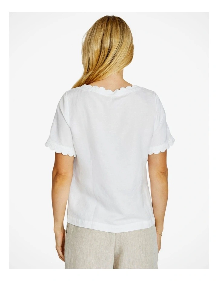 Monica Scallop Neck Short Sleeve Top in White image 2