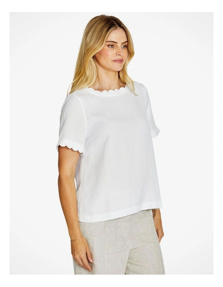 Monica Scallop Neck Short Sleeve Top in White image 3