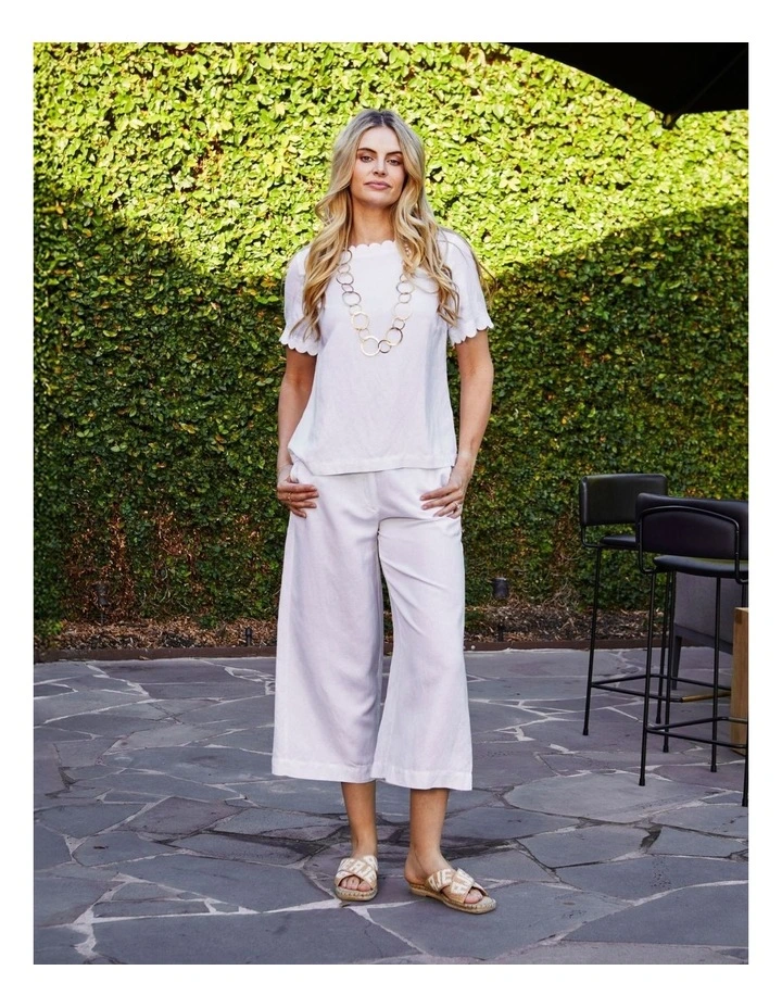 Monica Scallop Neck Short Sleeve Top in White image 4