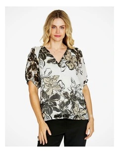 Eden Bubble Sleeve Top in Floral Races Print