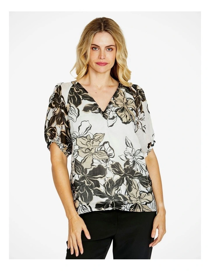 Eden Bubble Sleeve Top in Floral Races Print image 1