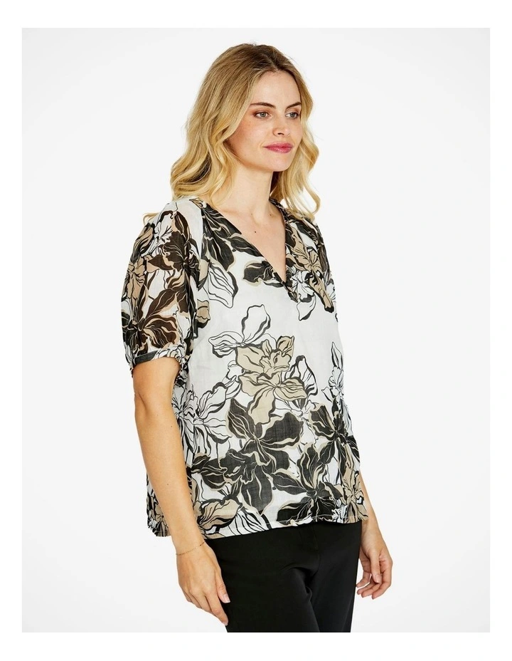 Eden Bubble Sleeve Top in Floral Races Print image 3