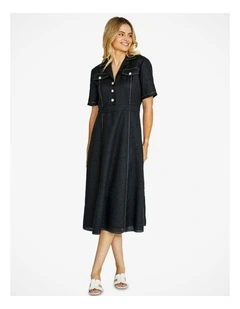 Rita Contrast Stitch Dress in Black