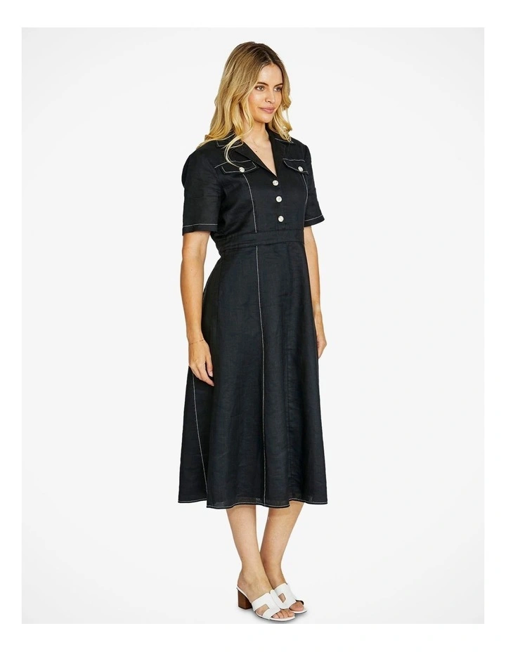 Rita Contrast Stitch Dress in Black image 3