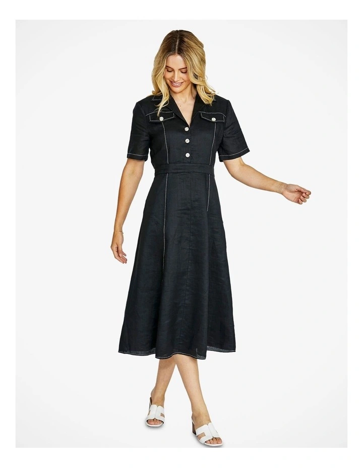 Rita Contrast Stitch Dress in Black image 4